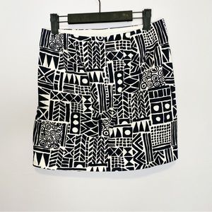 J. Crew Aztec Tribal Mini Skirt Black White Size 0